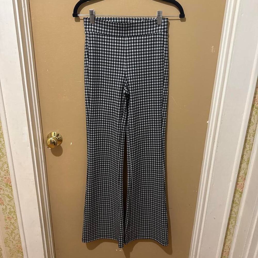 Black and white gingham flare pants